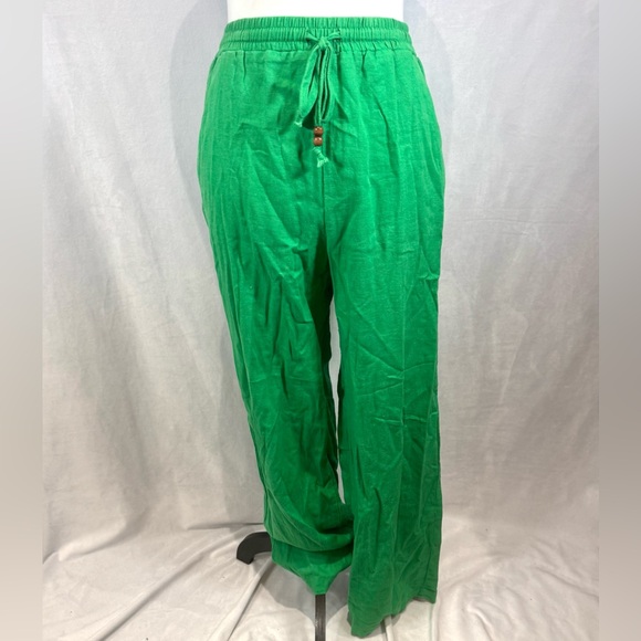 Love Tree Kelly green linen blend wide leg pants size medium - Picture 1 of 6